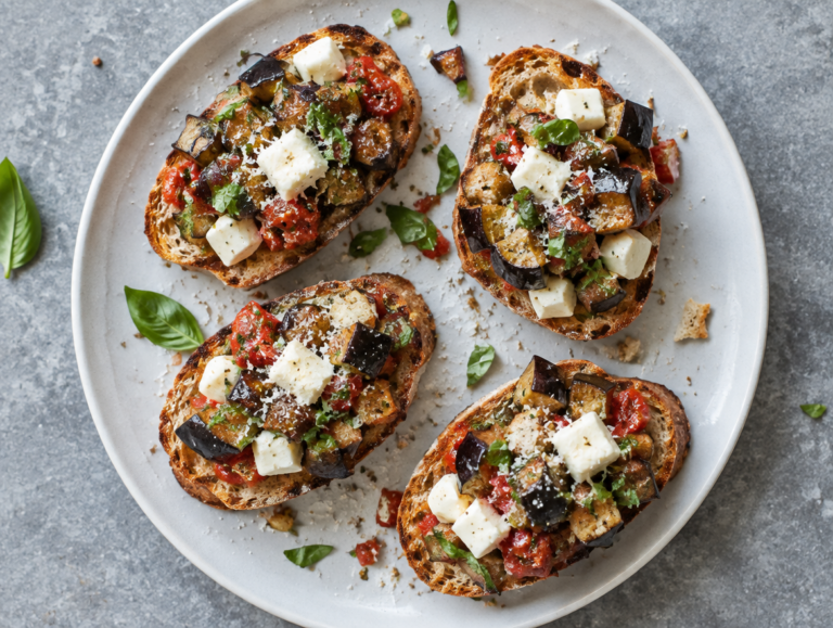 Bruchette met aubergine en mozzarella