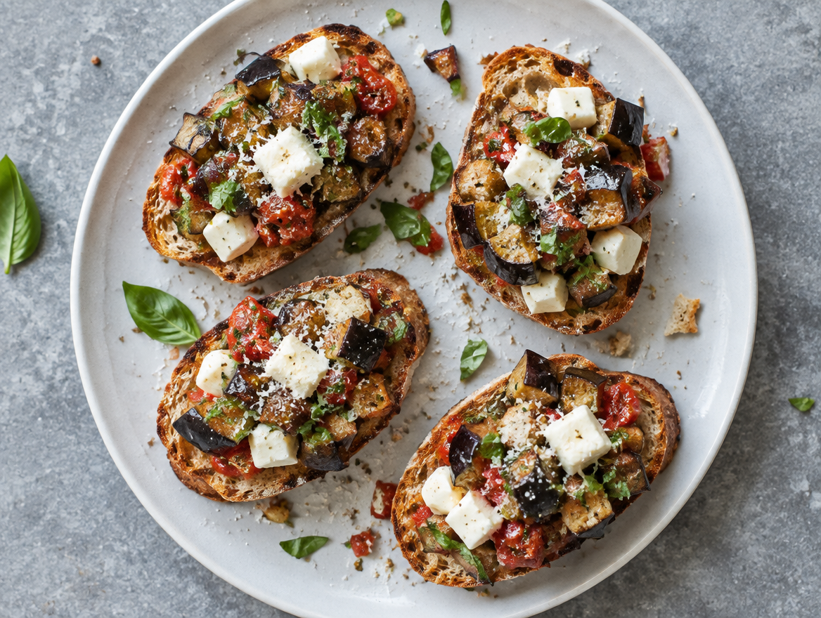 Bruschetta met aubergine en mozzarella
