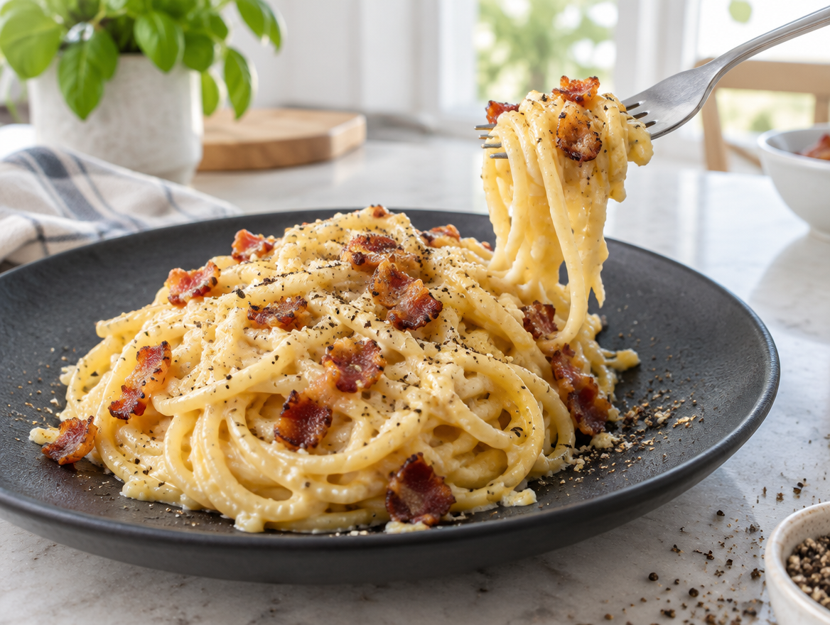 Pasta carbonara maar dan een gezonde variant
