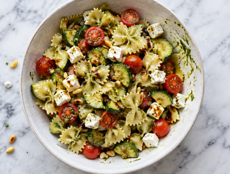 Farfalle salade met pesto met groenten