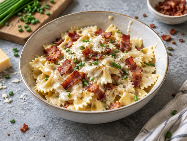 Farfalle met spekjes en creme fraiche
