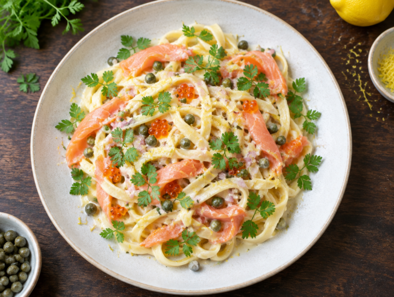 Fettucine met gerookte zalm