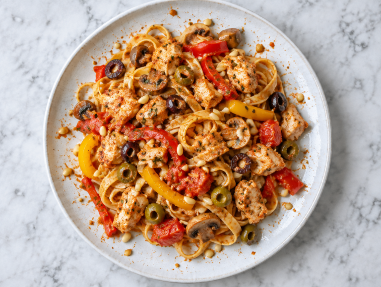Fettucine met kip, tomaat en paprika