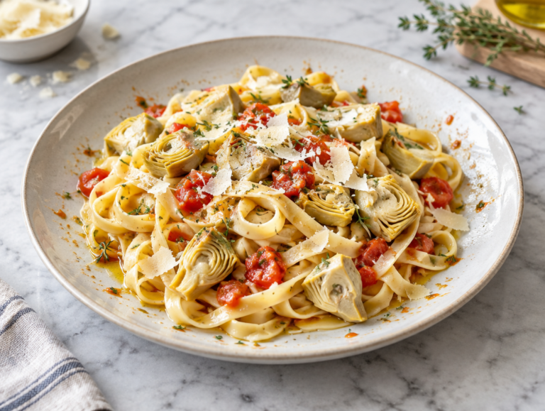 Fettucine met knoflook en artisjokken