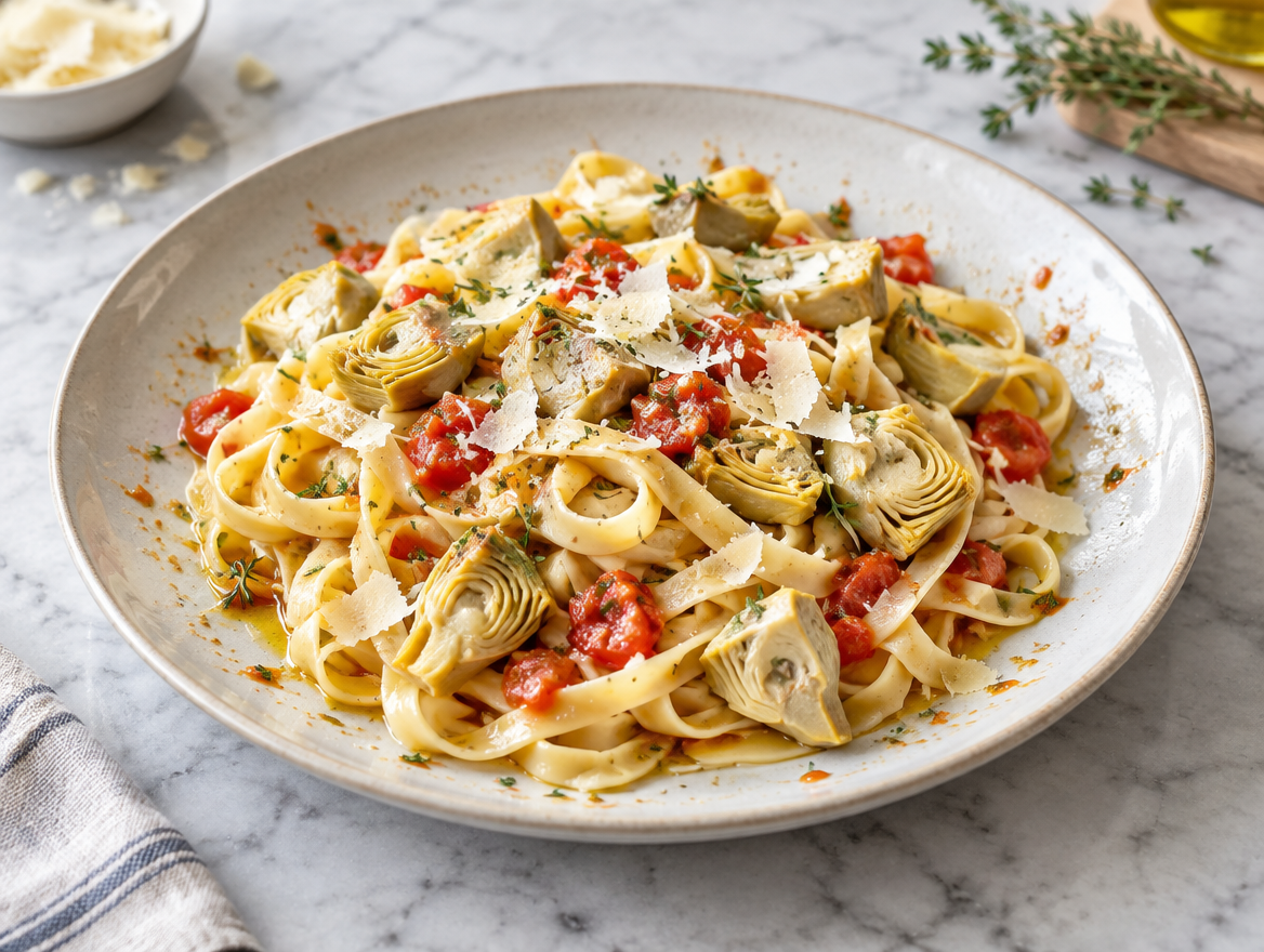 Fettuccine met knoflook en artisjokken