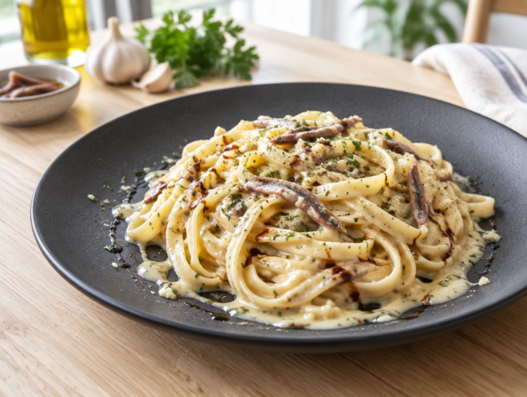 Fettucini met ansjovisroomsaus