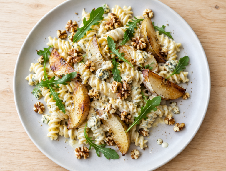 Fusilli met peer, walnoten en gorgonzola