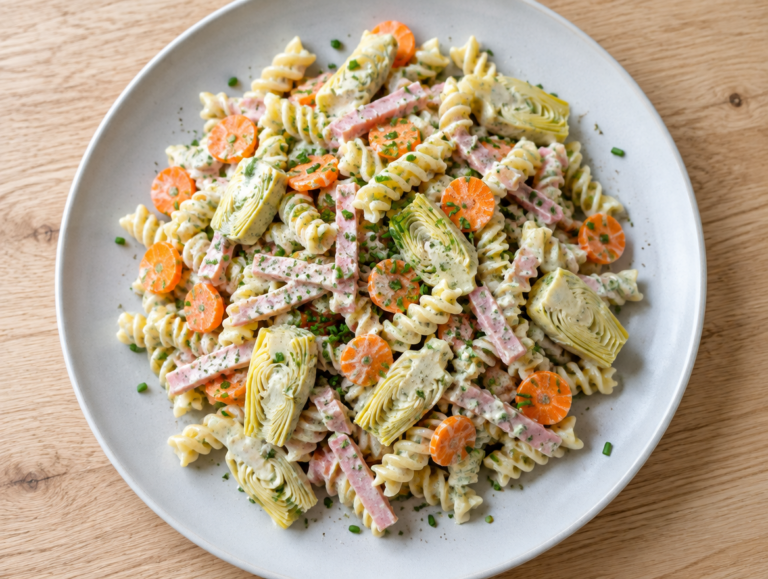 Fusillisalade met ham en artisjokken