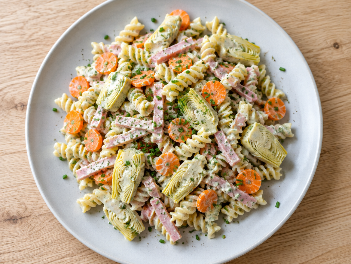Fusillisalade met ham en artisjokken