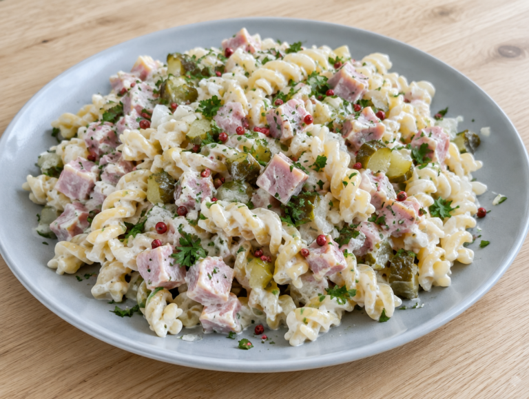 Fusillisalade met ham en augurk