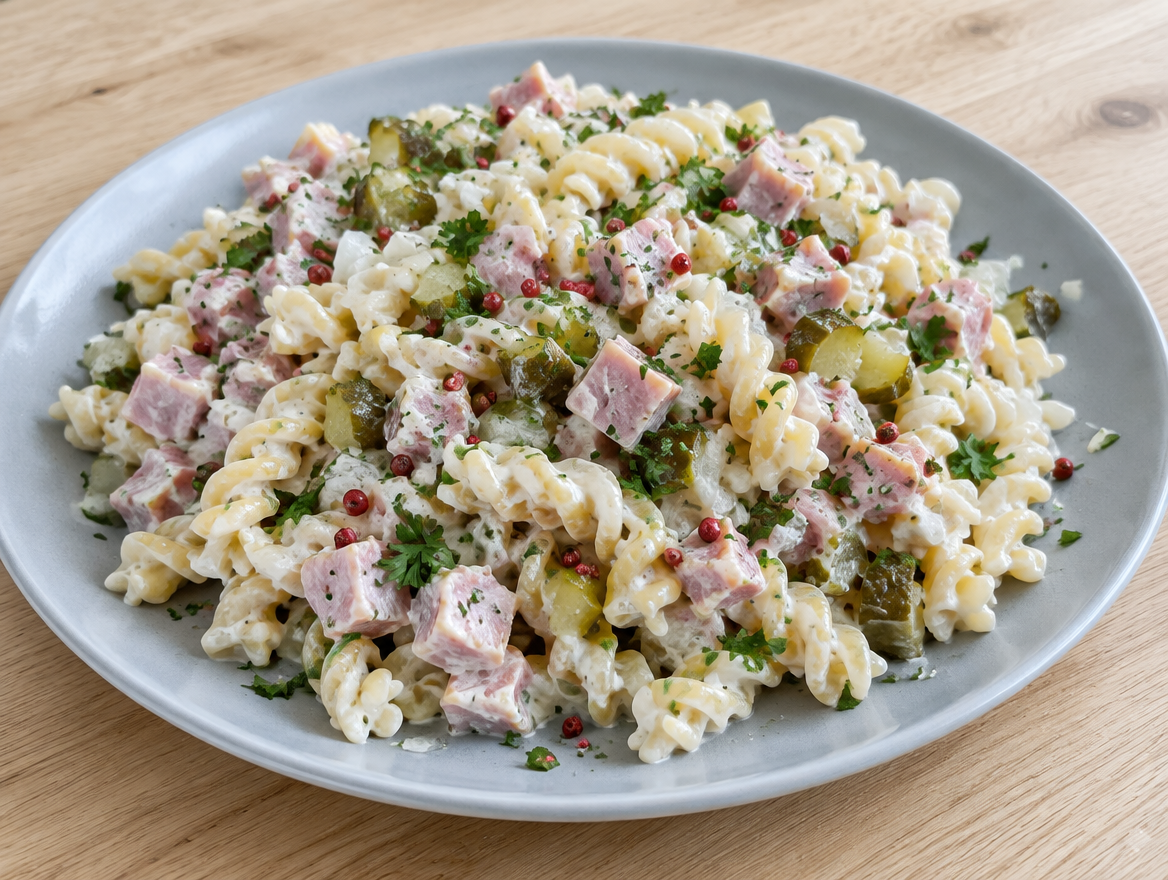 Fusillisalade met ham en augurk