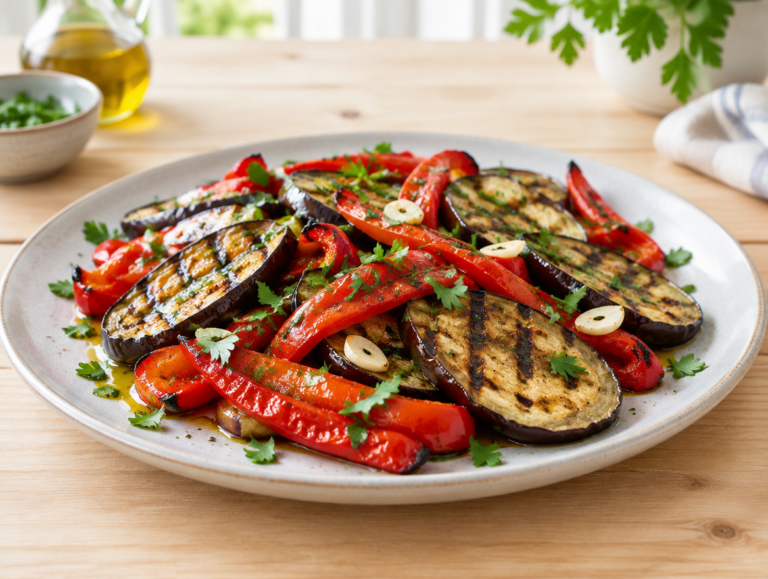 Gegrilde aubergines en paprika