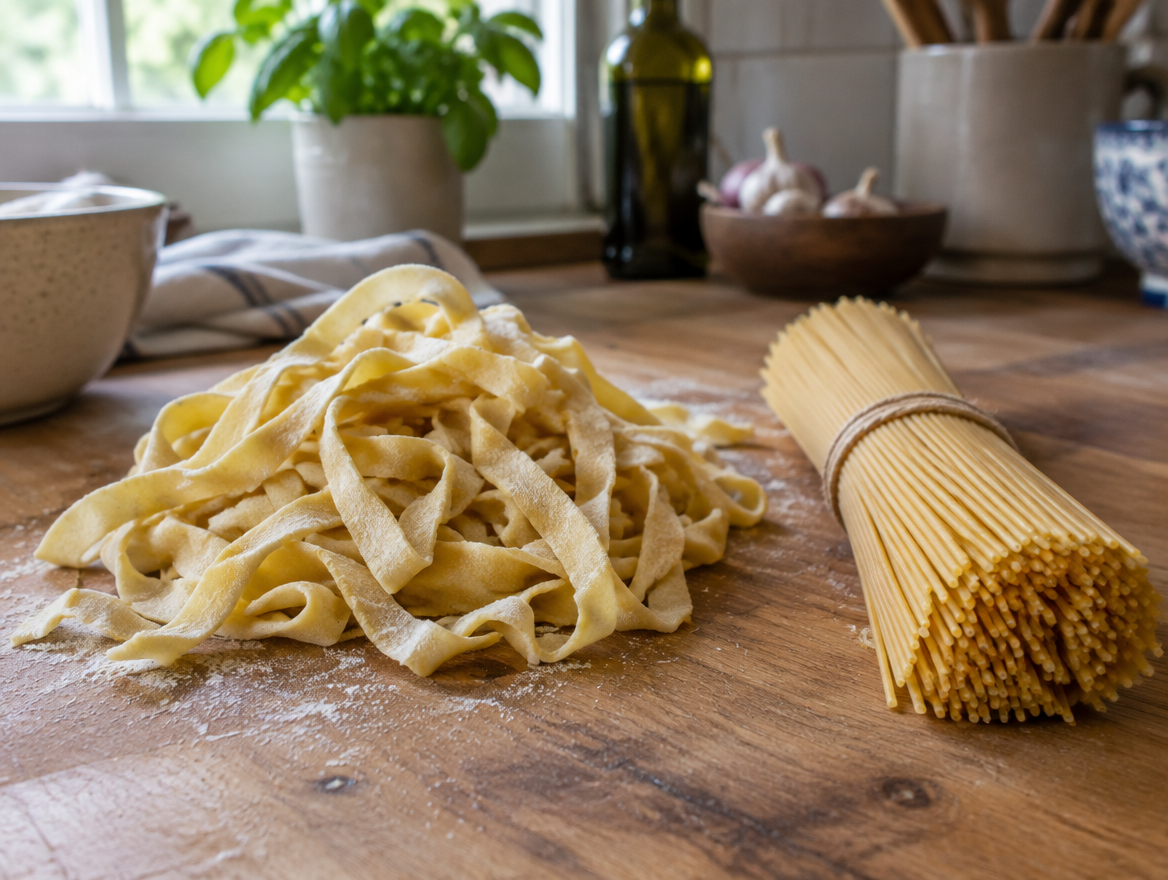 Verse pasta kookt sneller dan gedroogde