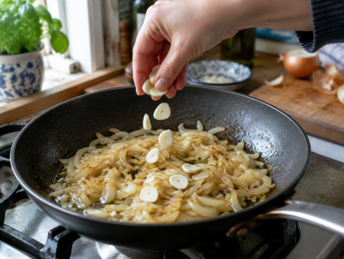 Voeg knoflook laat toe
