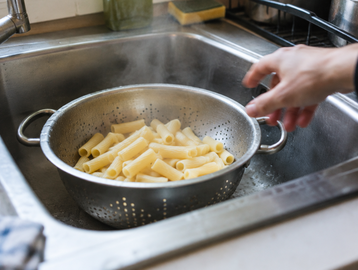 Laat pasta niet lang wachten na het afgieten