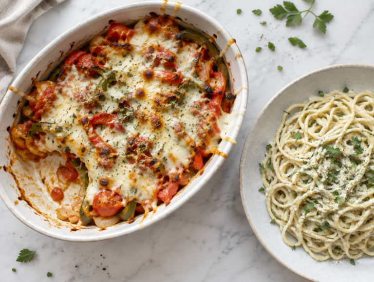 Spaghetti met paprika en mozzarella