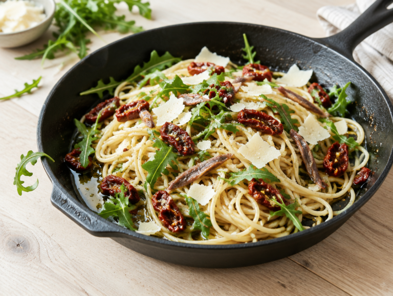 Spaghetti met rucola en ansjovis