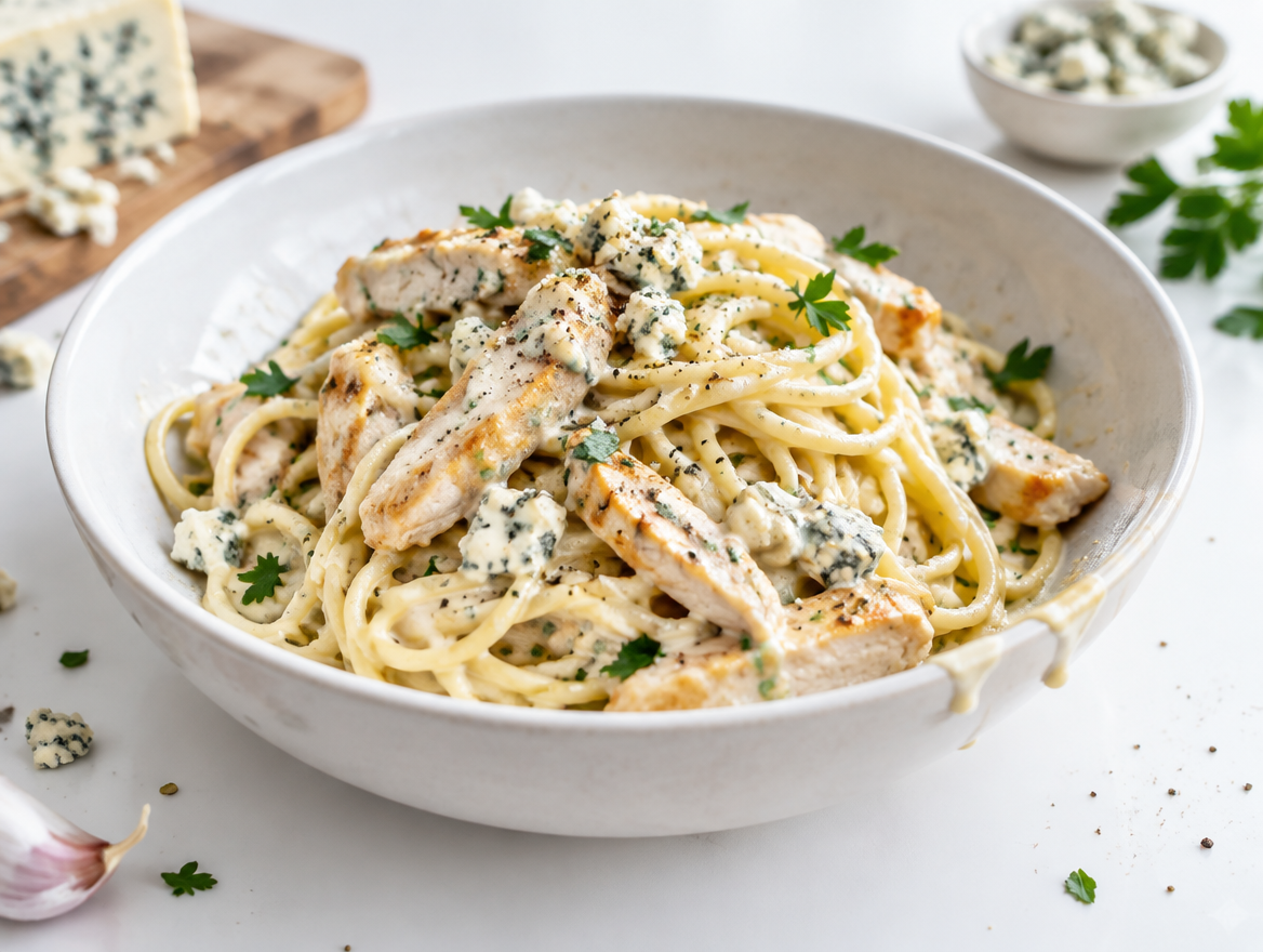 Spaghetti alla gorgonzola met kip in romige saus