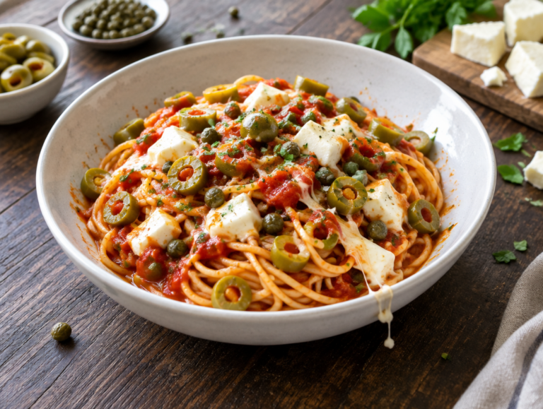 Spaghetti met Olijven, Kappertjes en Mozzarella