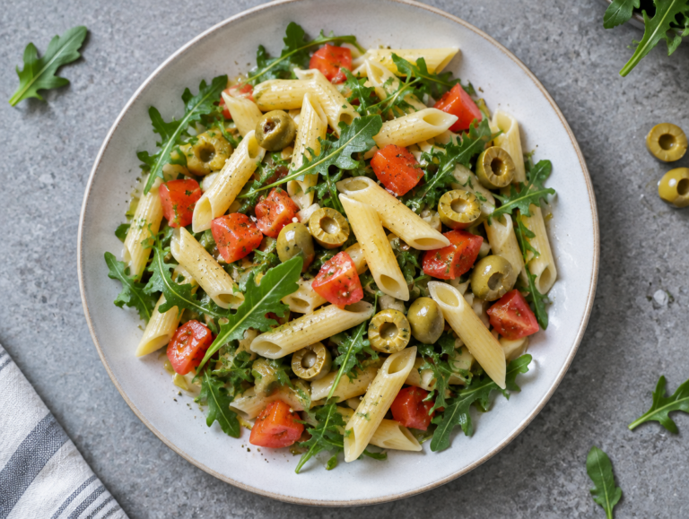 Insalata di penne con rucola e pomodori