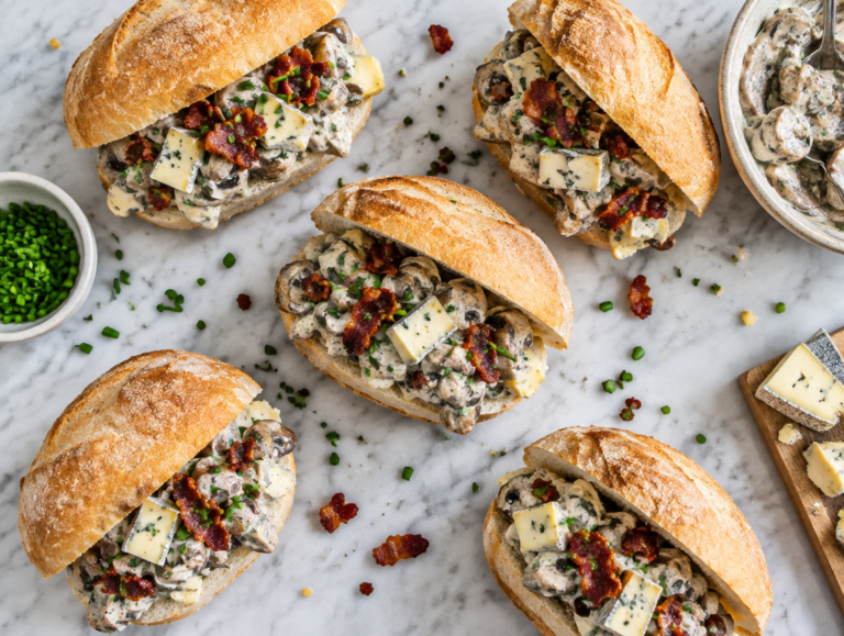 Italiaanse bollen met champignonsalade en spekjes