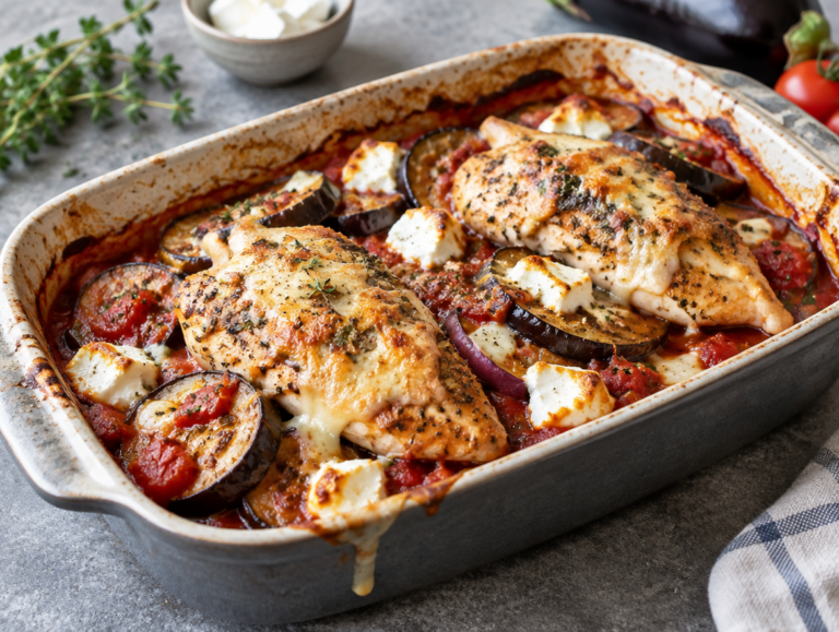 Italiaanse kipschotel met aubergine