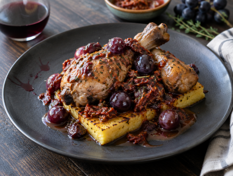 Kip in rode wijn met polenta