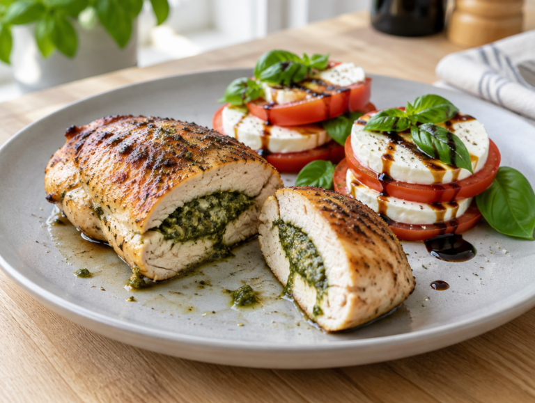Kipfilet met Italiaanse pesto en mozzarella salade