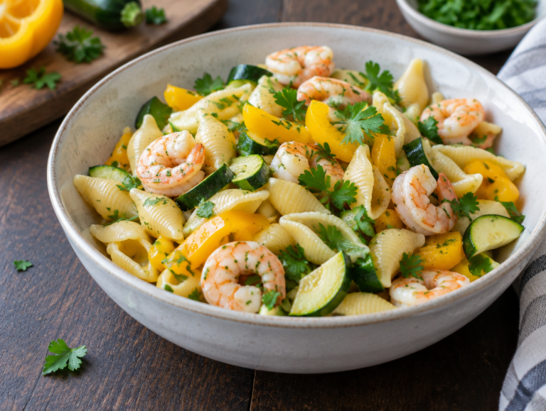 Koude pasta met garnalen