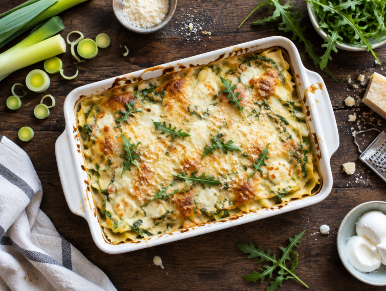 Lasagne met rucola en prei