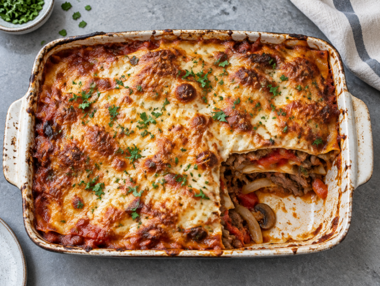 Lasagne met rundvlees en rode wijn