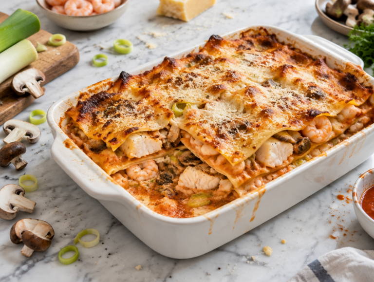 Lasagne met stukken vis
