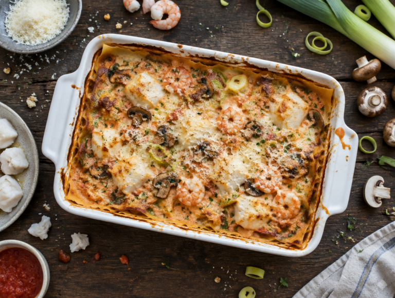 Lasagna met stukken vis