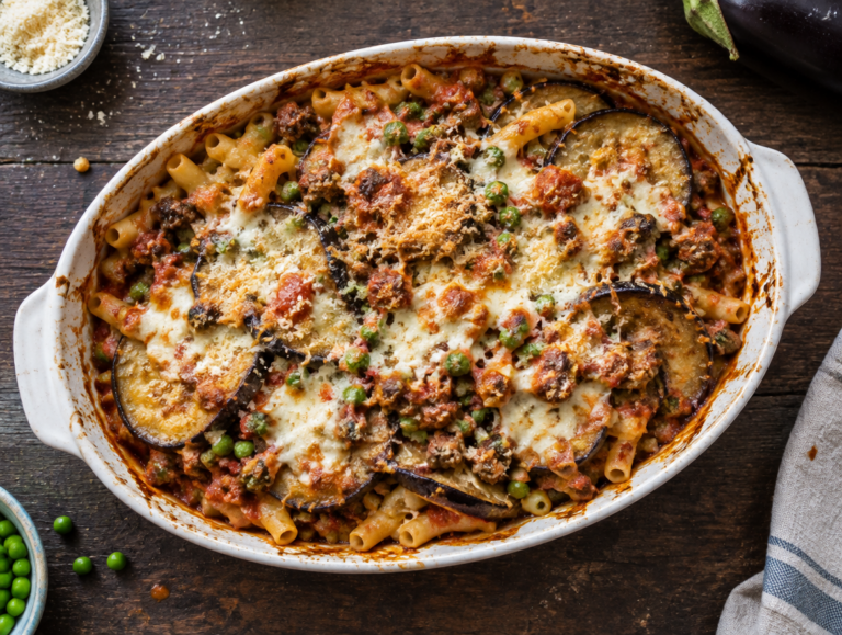 Macaroni-aubergine taart