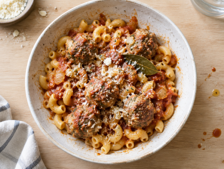 Macaroni met gehaktballetjes en tomatensaus