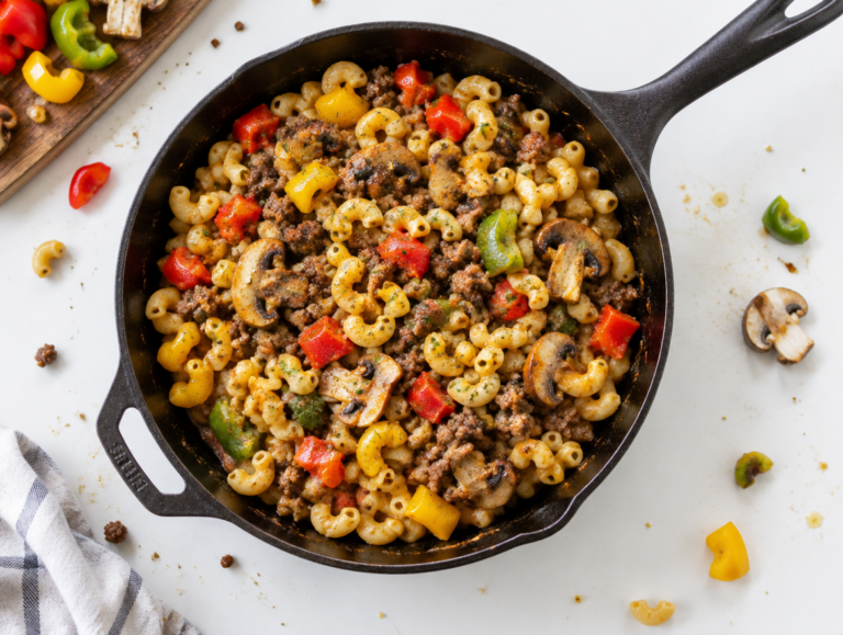 Macaroni met paprika’s en champignons