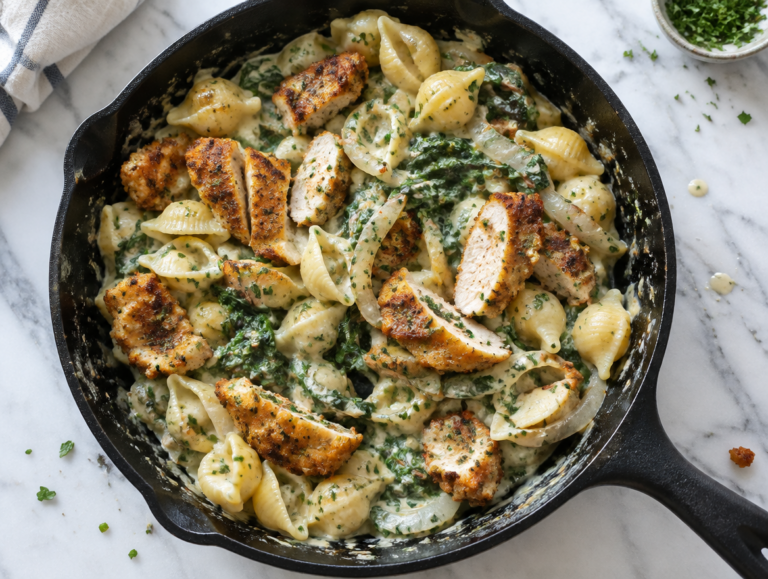 Macaroni met spinazie a la creme