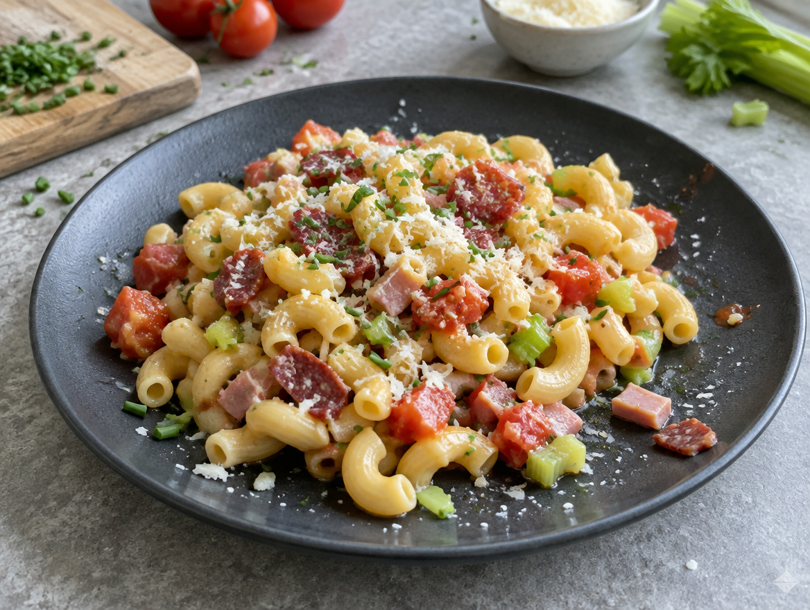 macaronischotel met vlees en tomaat