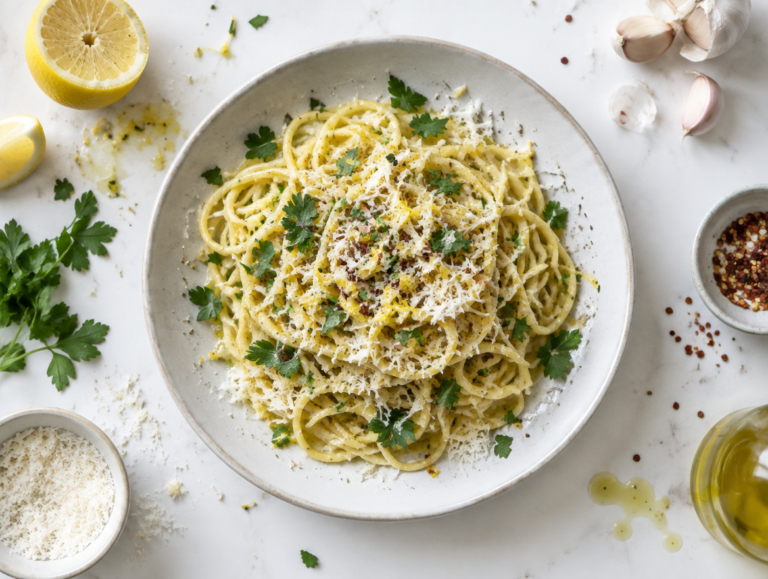 Pasta met citroen-knoflooksaus