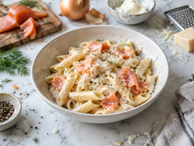 Pasta met gerookte zalm