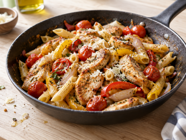Pasta met kip en paprika