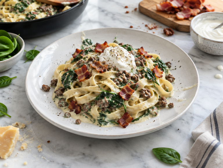 Pasta met spinaziesaus