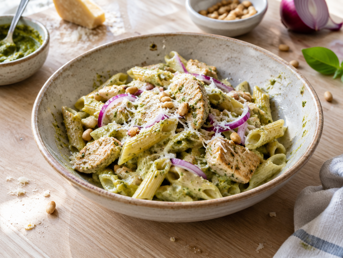 Pasta roompesto met kip