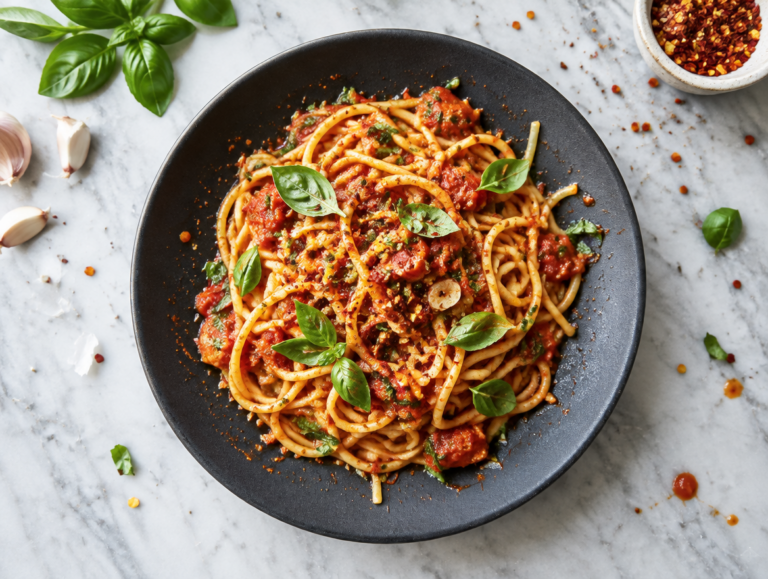 Pasta met tomaten-knoflooksaus