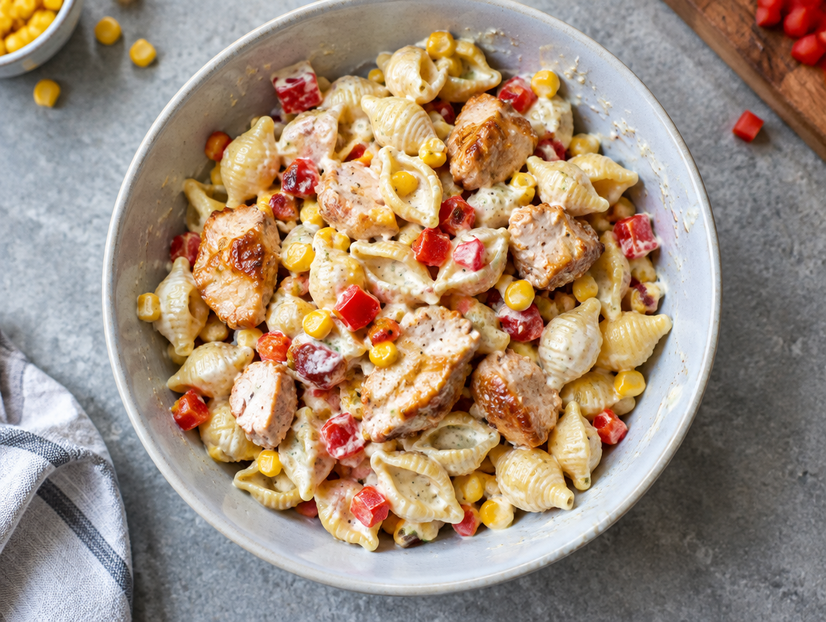 Pastasalade met honingkip
