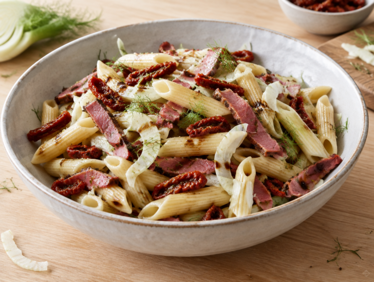 Pastasalade met pastrami