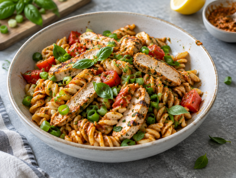 Pastasalade met rode pesto en kip