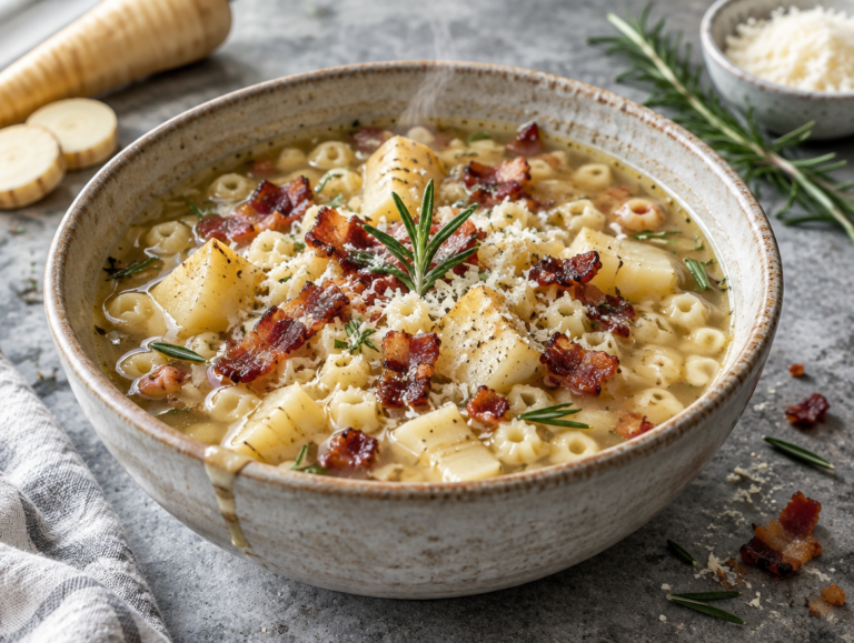Pastasoep met pastinaak en spek