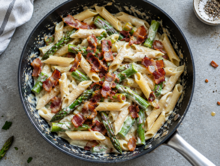 Penne asperges met spek