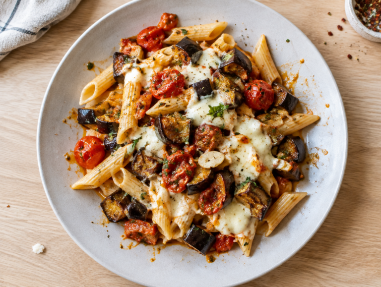 Penne met aubergine en mozzarella